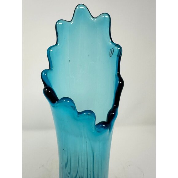 L.E. SMITH NESTING TRIANGLE 14.5" Swung Vase #1153 PEACOCK BLUE Fayette Glass - Picture 8 of 11